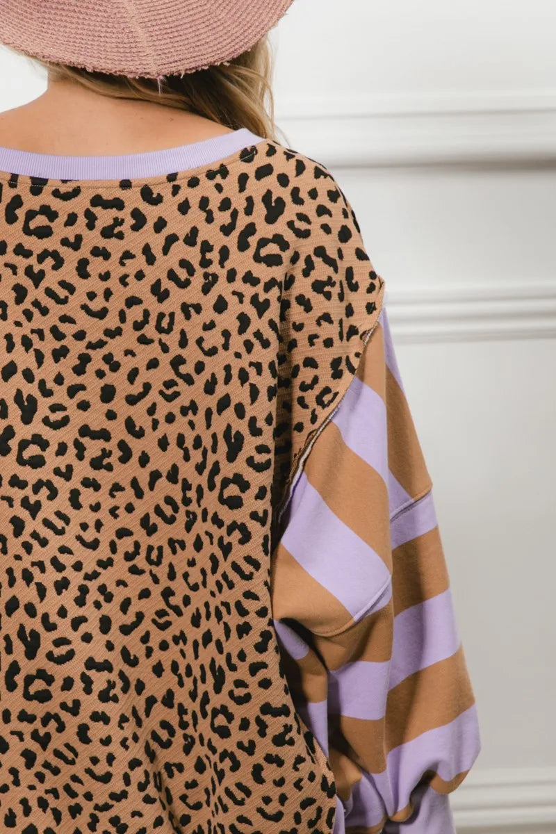 BiBi Leopard and Stripe Mixed Top