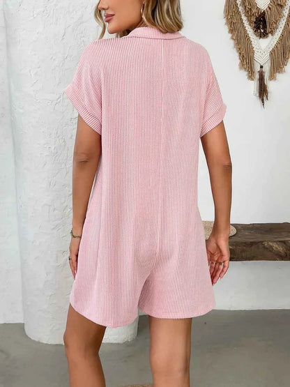 Button Detail Collared Neck Short Sleeve Romper