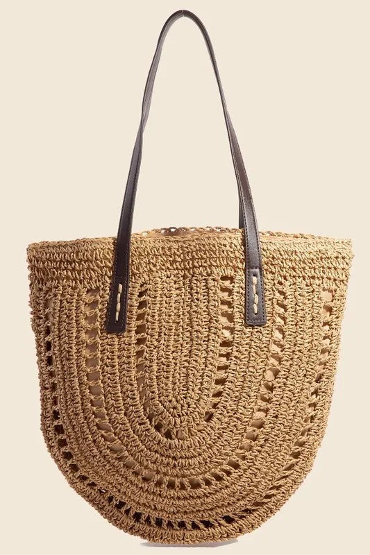 Fame Straw Braided Rounded Tote Bag KA One Size