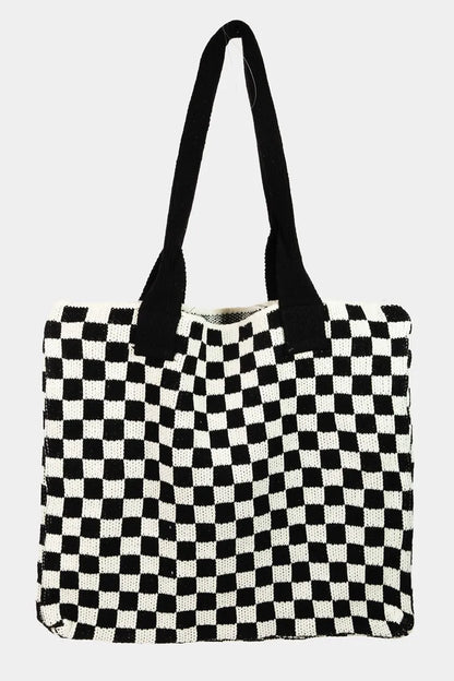 Fame Checkered Pattern Tote Bag Black One Size