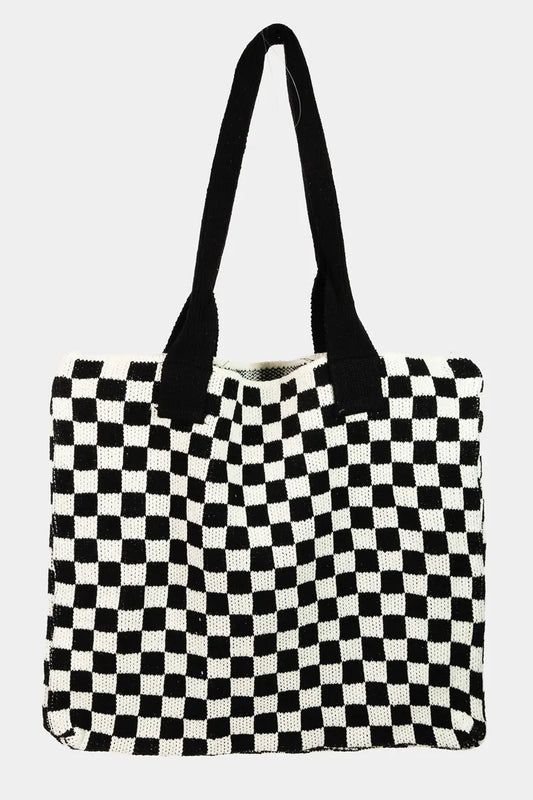 Fame Checkered Pattern Tote Bag Black One Size