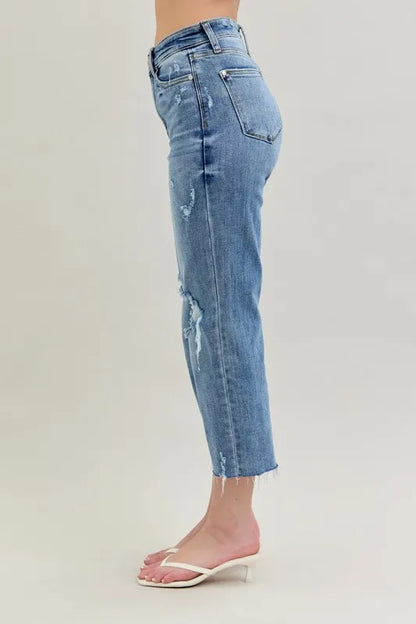 Judy Blue Full Size High Waist Destroy Crop Wide Leg Jeans Plus Size