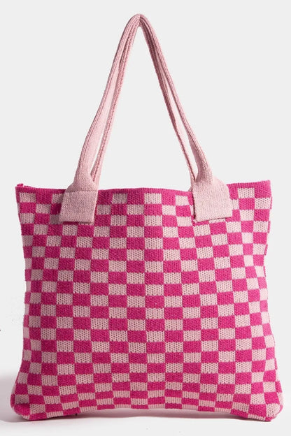 Fame Checkered Pattern Tote Bag Pink One Size