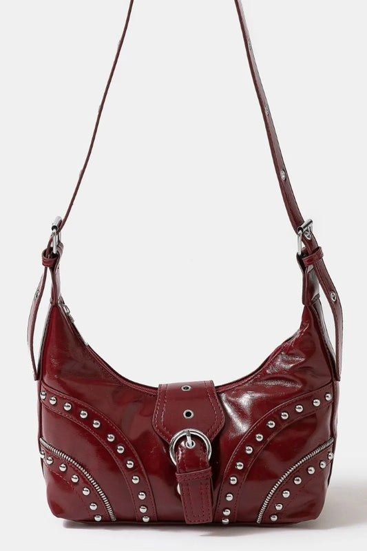 Fame Faux Leather Studded Trim Shoulder Bag RD One Size