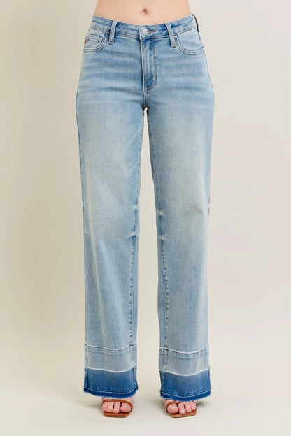 Judy Blue Full Size Mr Release Hem Wide Leg Jeans Plus Size LT