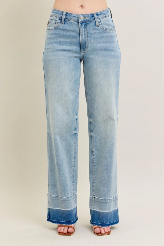 Judy Blue Full Size Mr Release Hem Wide Leg Jeans Plus Size LT