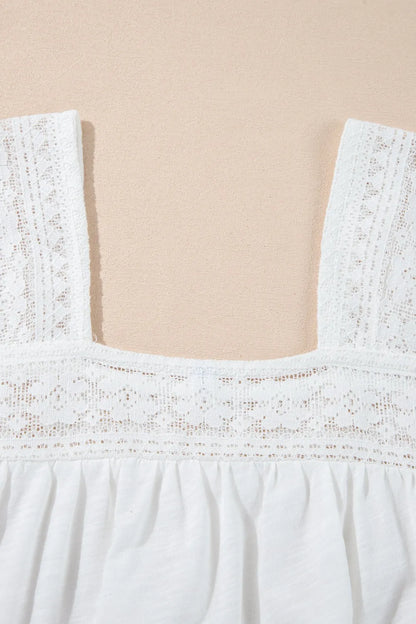 Hollowed Lace Patchwork Square Neck Short Sleeve Blouse