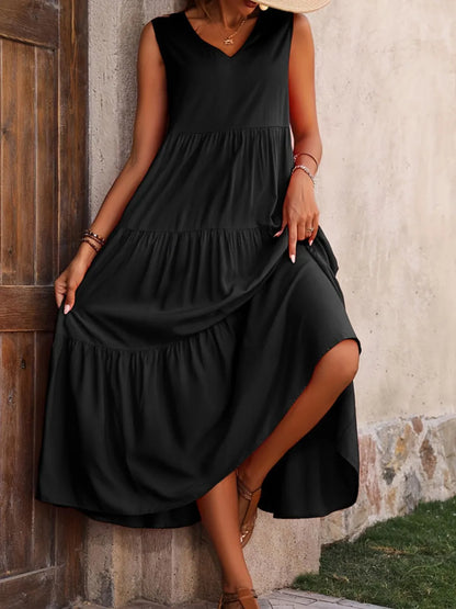 Tiered V-Neck Sleeveless Dress