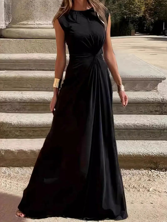 Round Neck Sleeveless Maxi Dress Black