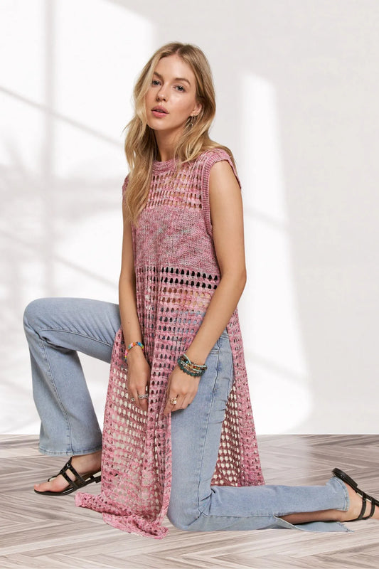 ADORA Multi Color Crochet Tunic Top PINK
