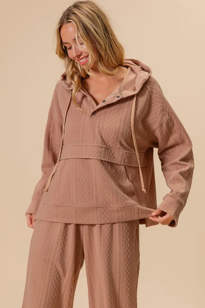 BiBi Textured Knit Buttoned Hoodie Top
