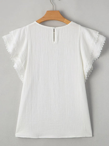 Crinkled Layered Ruffled Flutter Sleeve Blouse