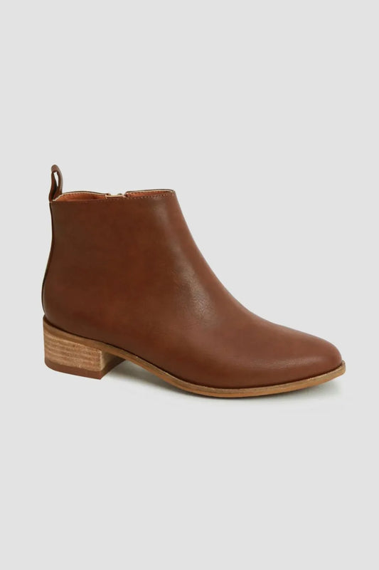 Beast Fashion PU Leather Block Heel Boots Brown