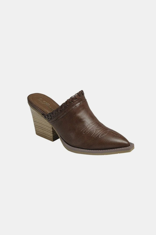 Forever Link Pointy Toe Slip On Chunky Mules Brown