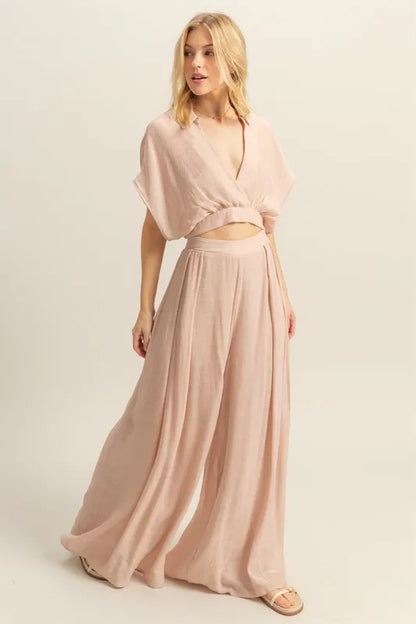 HYFVE Kimono Sleeve Crop Top and Wide Leg Pants Set