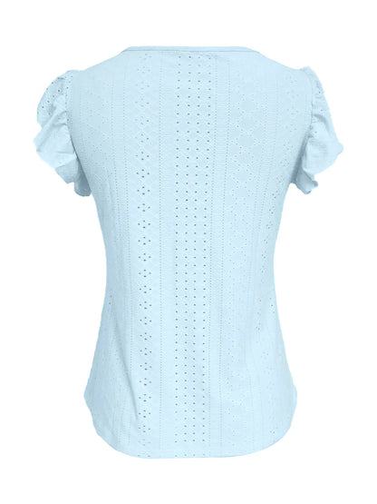 Eyelet Button-Front Flutter Sleeve Top