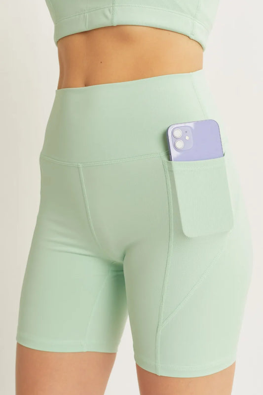 Love Tree High Waist Seam Detail Active Shorts Celery