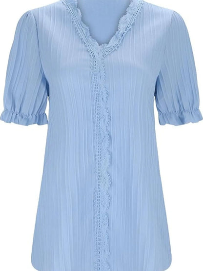 Full Size Lace Detail V-Neck Blouse Plus Size