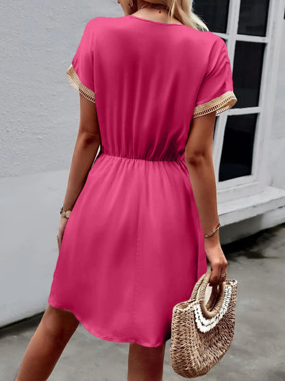 V-Neck Short Sleeve Mini Dress