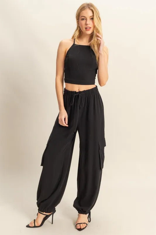 HYFVE Crop Top and Cargo Pants Set BLACK