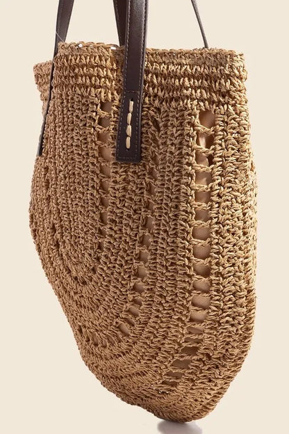 Fame Straw Braided Rounded Tote Bag