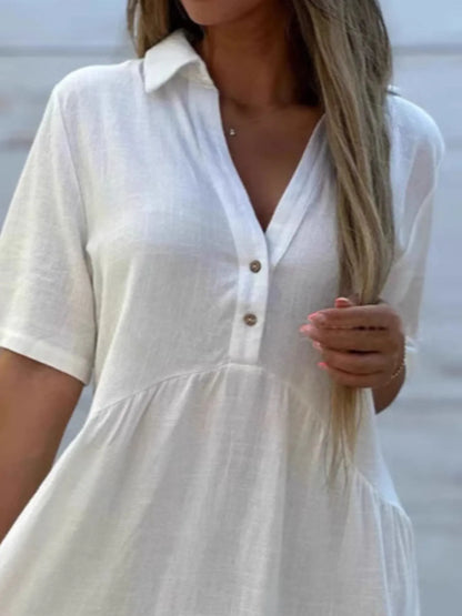 Full Size Tiered Button-Front Short Sleeve Dress Plus Size