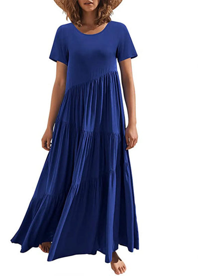 Round Neck Tiered Ruffle Maxi Dress