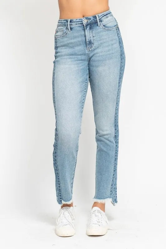 Judy Blue Full Size Vintage Wash Side Panel Detail with Fray Hem Slim Plus Size MD