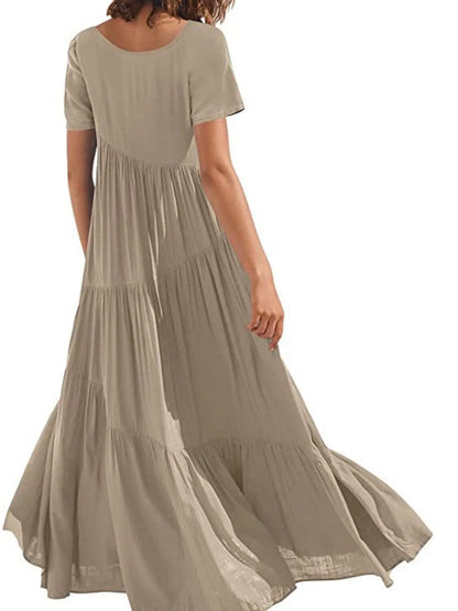 Round Neck Tiered Ruffle Maxi Dress