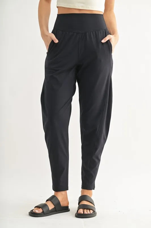 MONO B Flowbarrel High Waist Active Pants BLACK