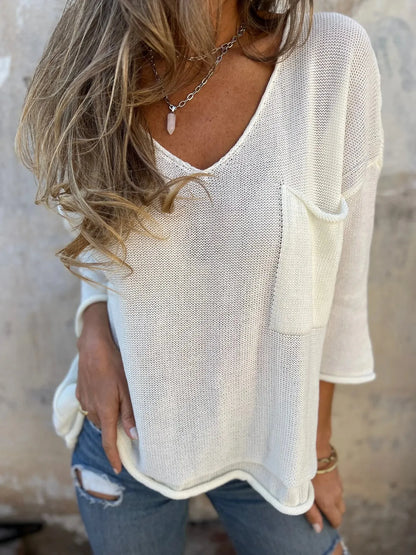 Full Size Casual V-Neck Knit Sweater Plus Size