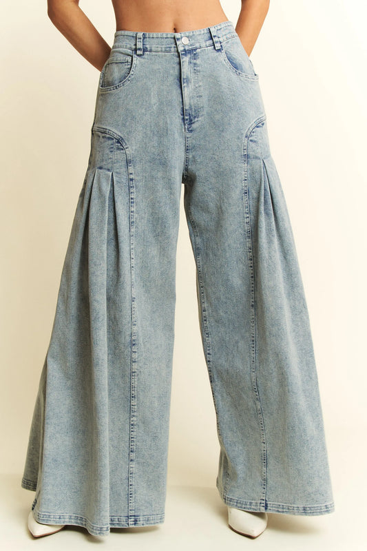 Jade By Jane High-Waist Pleated Wide Leg Jeans DENIM