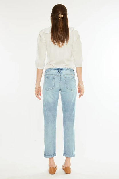 Kancan Mid Rise Distressed Boyfriend Fit Jeans