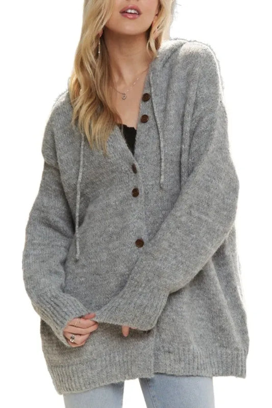 ADORA Oversize Hoodie Cardigan with Button Down GREY