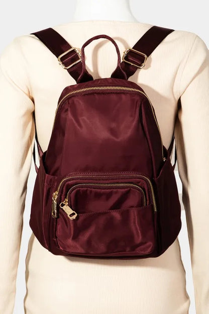 Fame Multi Pocket Nylon Backpack Bag Burgundy One Size