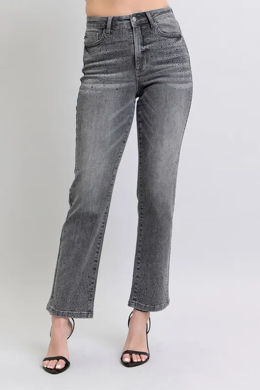 Judy Blue Full Size High Waist Rhinestone Straight Jeans Plus Size