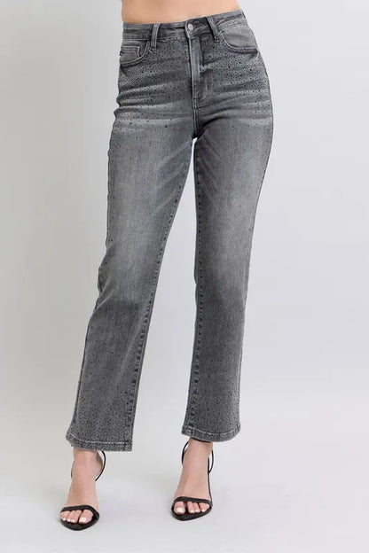 Judy Blue Full Size High Waist Rhinestone Straight Jeans Plus Size