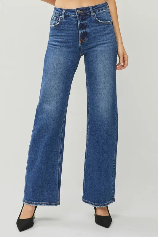 RISEN High Rise Straight Jeans DARK