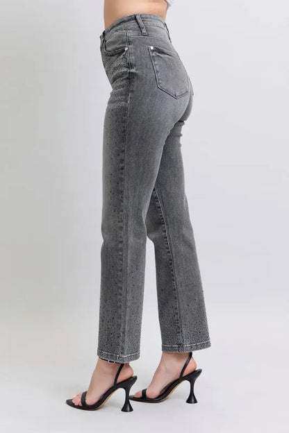 Judy Blue Full Size High Waist Rhinestone Straight Jeans Plus Size