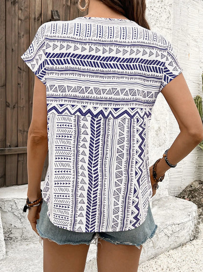 Geometric Print Short Sleeve Blouse