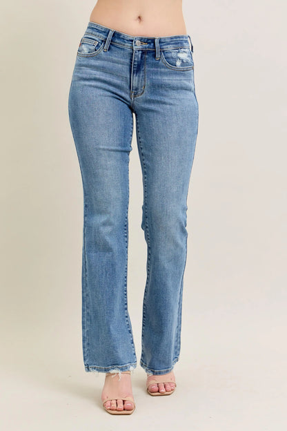 Judy Blue Full Size Mid Rise Wash Destroy Hem Bootcut Jeans Plus Size MD