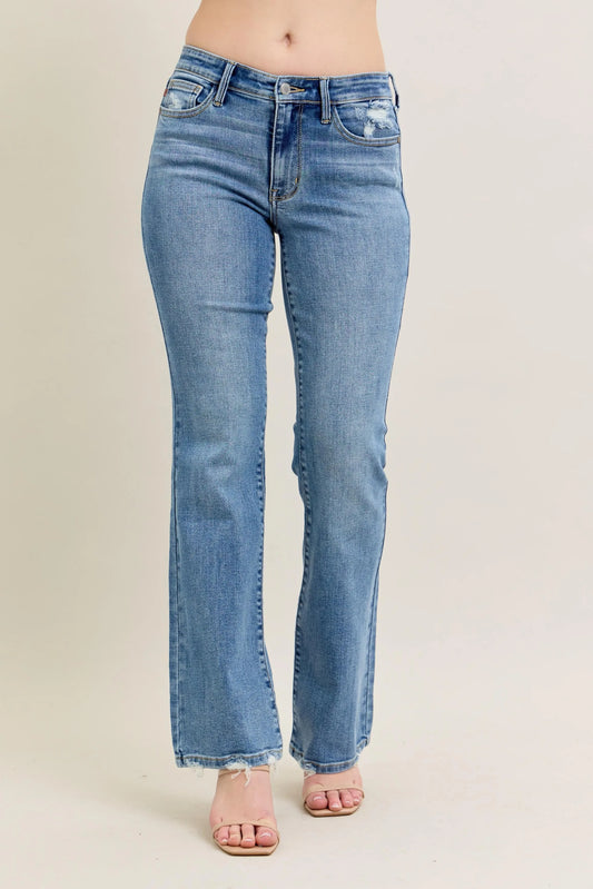 Judy Blue Full Size Mid Rise Wash Destroy Hem Bootcut Jeans Plus Size MD