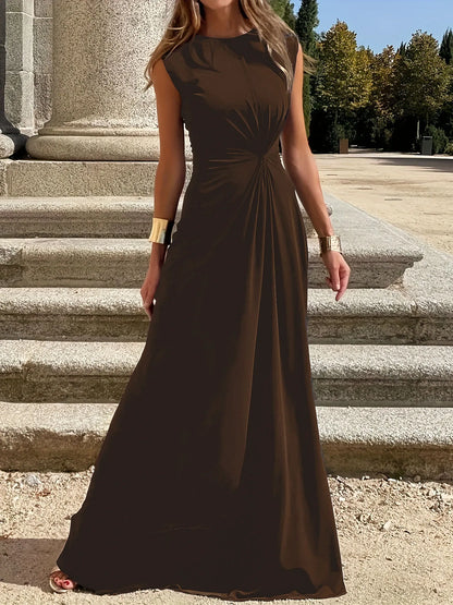 Round Neck Sleeveless Maxi Dress Brown