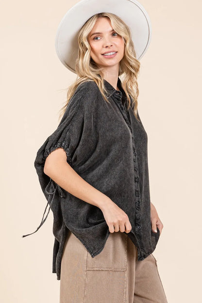Mittoshop Mineral Wash Loose Fit Button Down Shirt