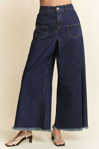 Davi & Dani Patch Pocket Wide Leg Culotte Jeans