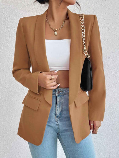 Shawl Collar Long Sleeve Blazer Camel