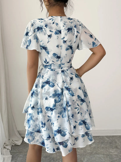 Printed Surplice Layered Mini Dress