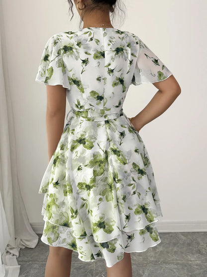 Printed Surplice Layered Mini Dress