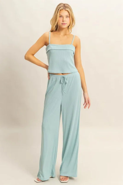 HYFVE Rib Knit Cami Top and Pants Set AQUA