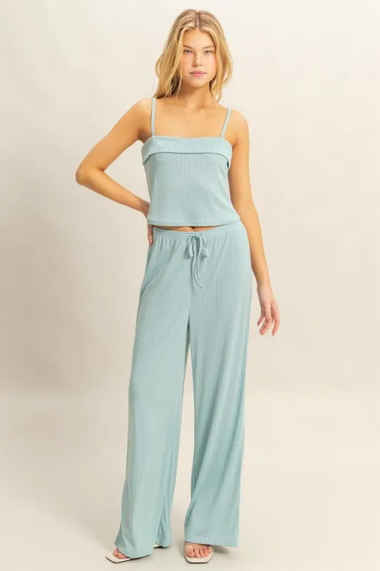HYFVE Rib Knit Cami Top and Pants Set AQUA